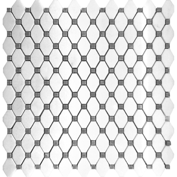 Apollo Tile White Rhombus And Dot 4.51 sq.ft 11.6 in. x11.2 in. Marble Mosaic Tile, 5PK APLDC99G20EC11 - main